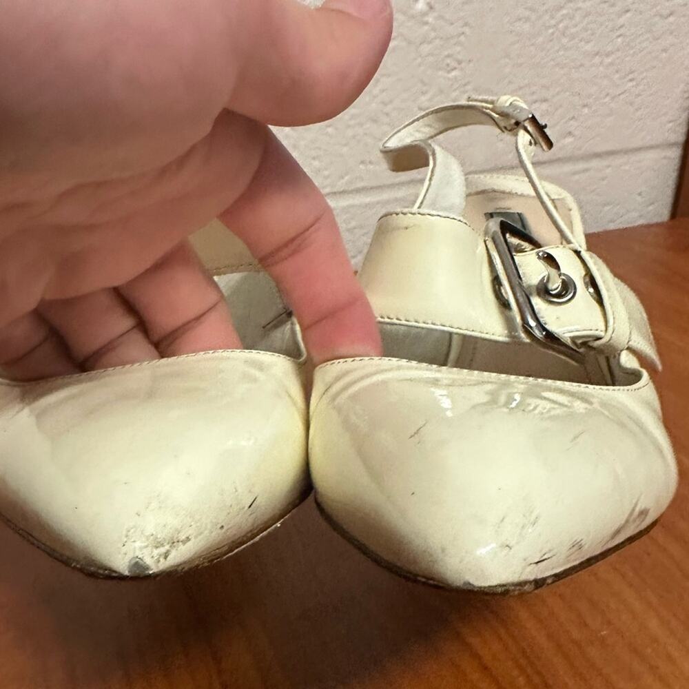 Prada Off White Patent Leather Mary Jane Slingback Block Heel Pumps Size 37.5 - Picture 11 of 16